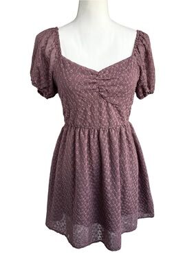 Altar’d State Mauve Embroidered Mini Dress Medium Cottagecore Puff Sleeve
